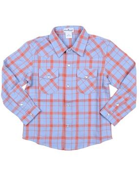 Blue Quail boys Red & Blue Plaid Flannel Pearl Snap Long Sleeve Shirt size 7